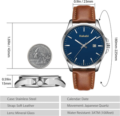 Watches for Men, Minimalist Leather Watch Classic Analog Quartz Date