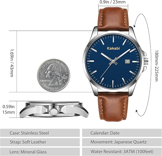 Watches for Men, Minimalist Leather Watch Classic Analog Quartz Date